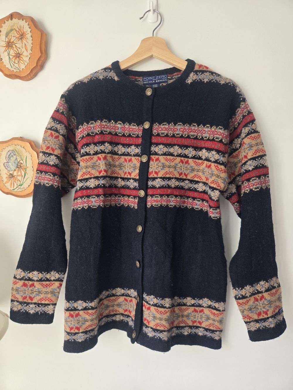 Vintsge Point Zero Navy Fair Isle Knit Cardigan Sweater - Men